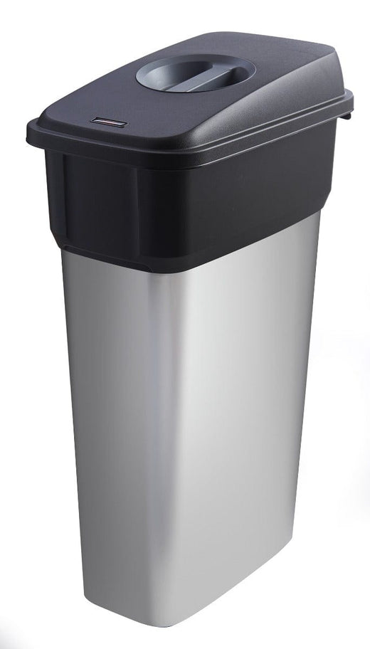 70 Litre slim recycling bin in metal look, containing grey handle top lid