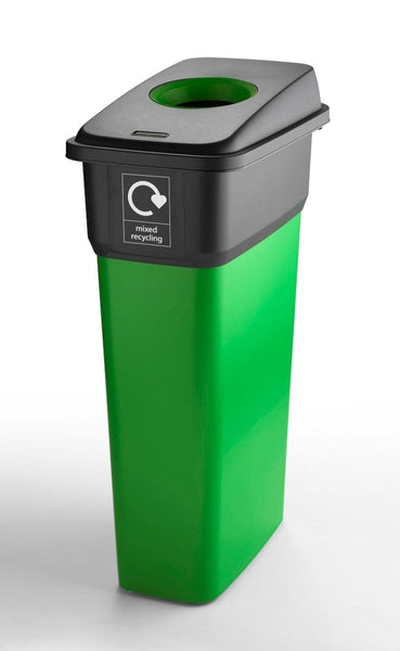Green recycling bin with green hole top aperture complete with mixed recycling graphic