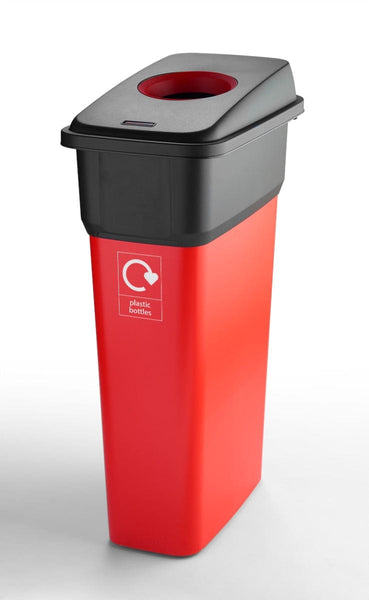 Red hole top recycling with plastic bottle graphic and red base