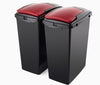 40 Litre slim bins two placed side by side with red lids and grey bodies