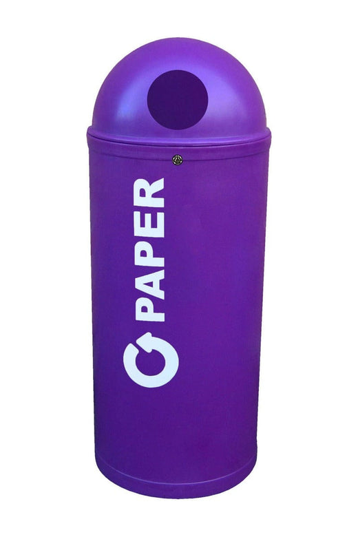 Purple colored slimline bin with a lockable hooded lid.