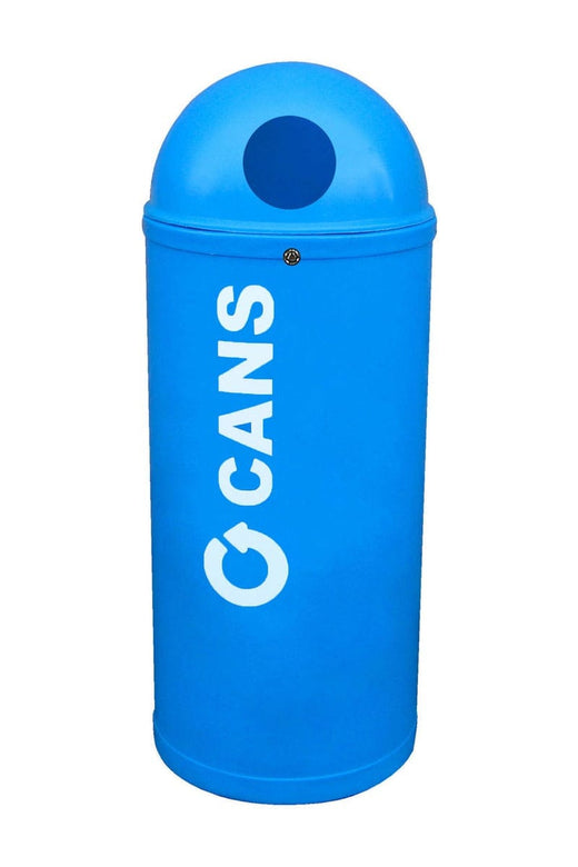 Light blue colored slimline bin with body sticker label cans.