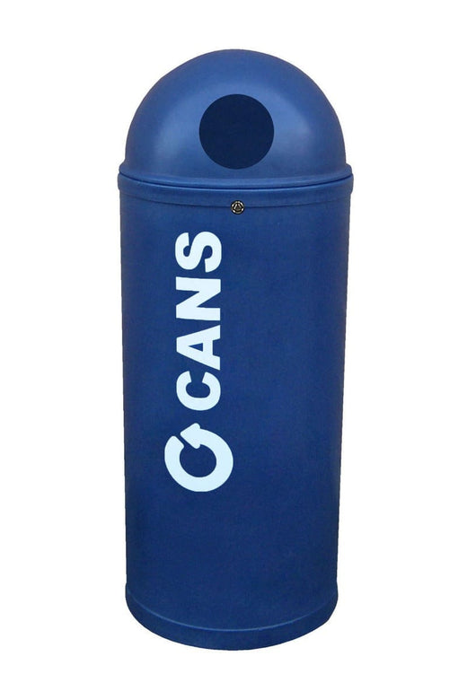 Dark blue colored slimline bin with body sticker label cans.