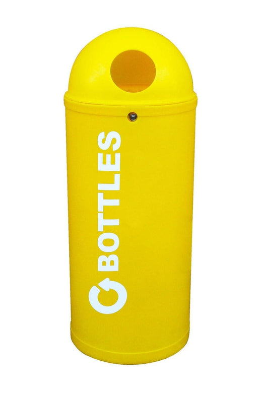 Yellow colored slimline bin with body sticker label bottles.