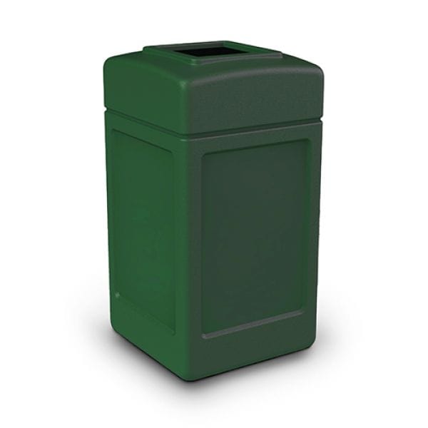 Green 140 litre plastic external litter bin with removable lid and square open aperture to the top