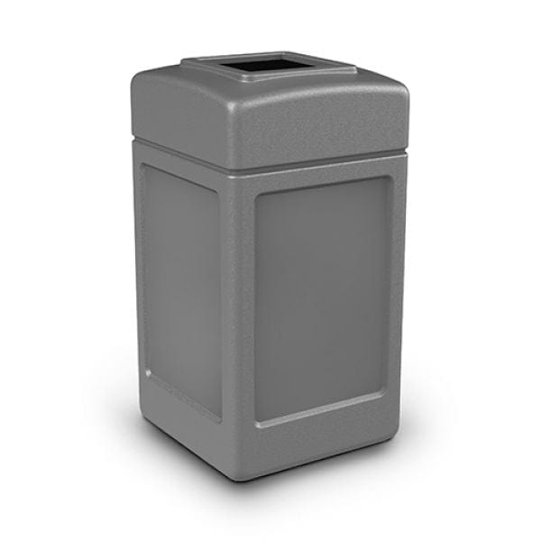 External grey litter bin with square open aperture, made from robust plastic