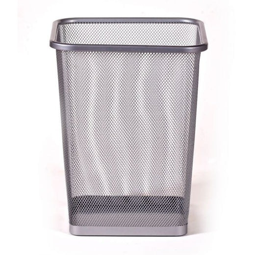 Waste basket with wide aperture, made from mesh wire.