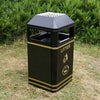 Heavy Duty Outdoor Steel Litter Bin with a silver ashtray on the top lid.