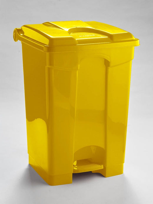 60 Litre pedal operated step bin in yellow with the lid closed