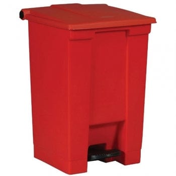 All red pedal bin bin with a 87 litre capacity.  Black pedal to the front for lid opening