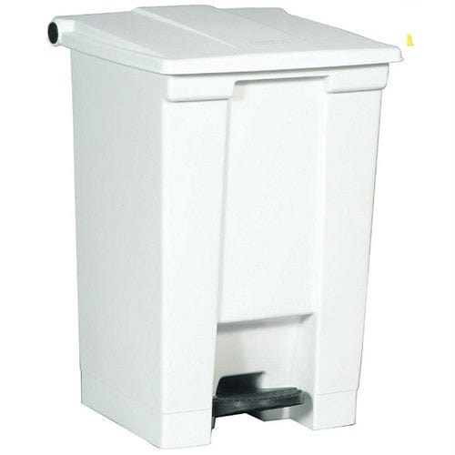 White pedal bin with grey pedal for hands free disposal