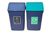 General waste and mixed recycling bins with silver and green lids, complete with graphic to the front