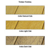 Graphic containing the 3 types of wood slats available, natural, light and dark oak