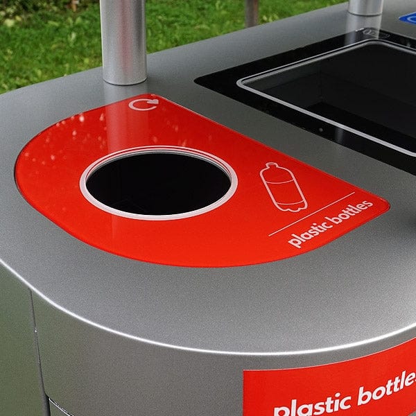 Red fascia with hole aperture for the recycling pf plastic bottles