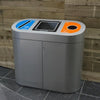 3 Compartment internal recycling bin with waste streams for paper, general waste and plastic bottles