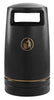 Black external litterbin, domed top for rainwater run off and gold tidyman iconography to centre panel