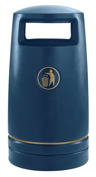 Weather resistant outdoor domed top litter bin with standard apertures to front and back