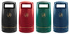Group shot of 4 hooded external litterbins, black, blue, red and green options with circular tidyman logo