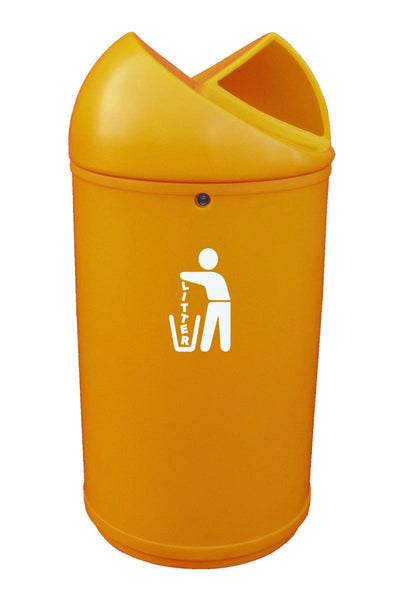 Freestanding UV resistant litterbin with unique double aperture lid and lock