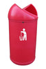 Freestanding external litterbin in pink plastic with white litter iconography