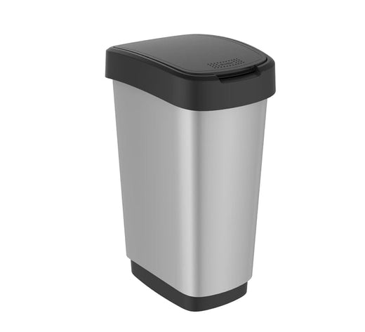 Internal slim profile litter bins with unique swing and lift up lid to allow disposal from both ends. White base and black lid.
