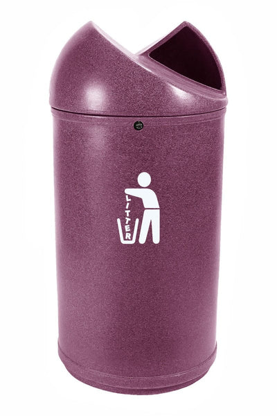 External litterbin in granite burgundy finish with litter iconography and 2 apertures