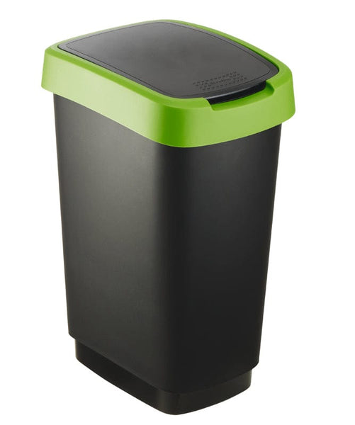 Rectanuglar slim profile litter bin with black body and swinglid, green lid surround