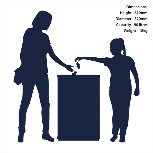 Iconography showing bin size compared to adult and child