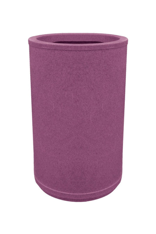 Ciruclar plastic litter bin with large open aperture finished in burgundy