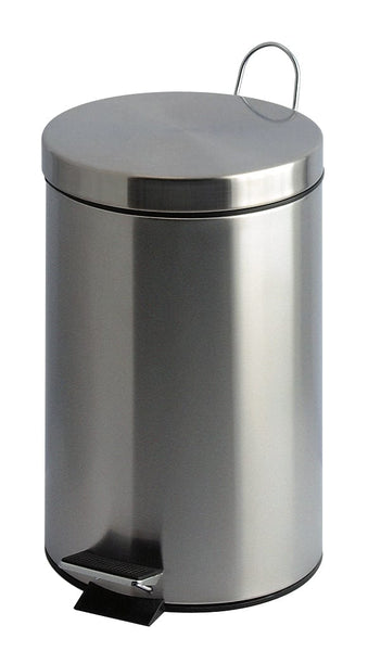 Stainless steel pedal bin with carry handle to rear and pedal to the front