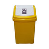 Yellow flip lid recycling bin with sticker label for cans recycling.