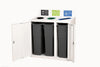 3 Compartment recycling bin with doors open showing internal liners