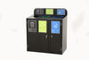 Recycling station featuring general waste, mixed recycling and blue slot apertures for recycling